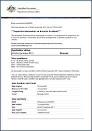 Australia eVisitor Visa Sample